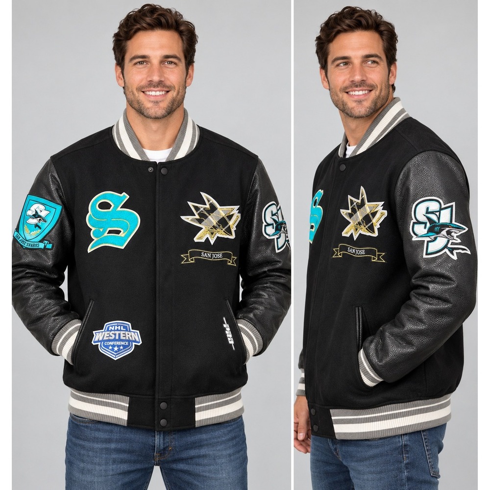Pro Standard NHL San Jose Sharks Varsity Jacket Black Plaid HSS666304 Mens 2XL